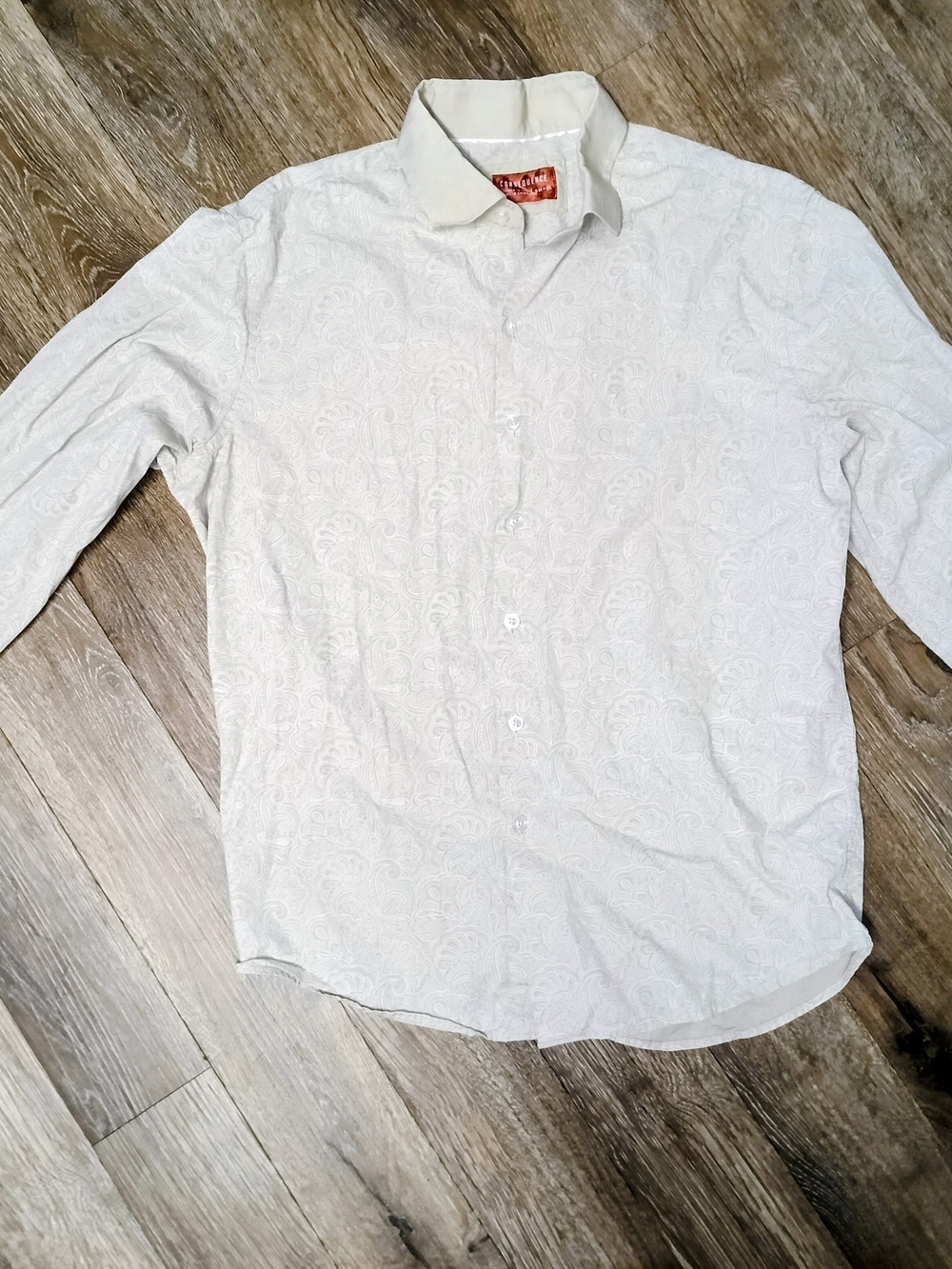 Men's Cream & White Paisley Long-Sleeve Button-Down Shirt